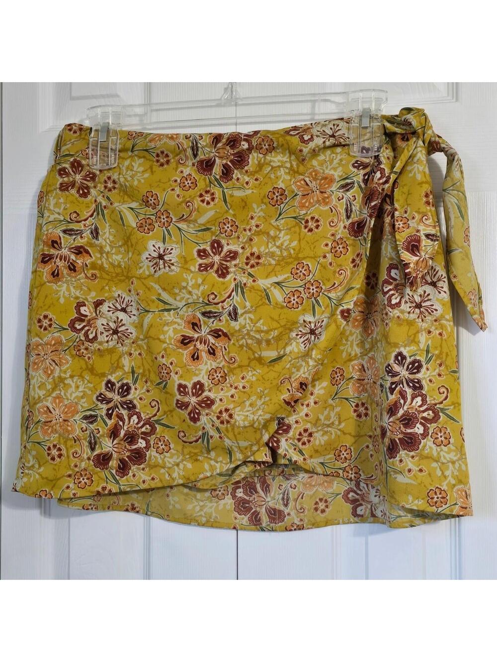DR2 Mustard Yellow Floral Print Elastic Waist Tie Front‎ Shorts XL ZDR40582PR4